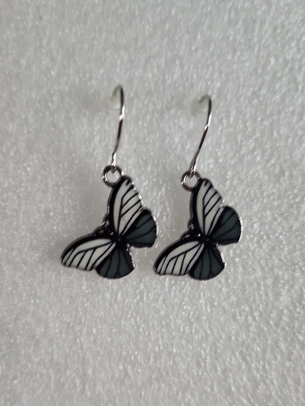 Hand Crafted Black and White Butterfly Drop Earrings